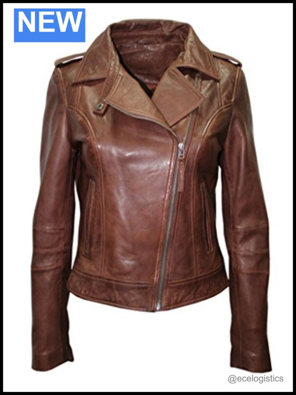 Vintage Slim Fit Leather Biker Jacket with Belt and Studs